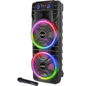 lot 140130 image: Retails $150 Audiobox ABX-214R Dual 12 Portable Bluetooth Speaker, Lite Weight but Loud with BASS, RGB Party Lights, Wireless Microphone - Ultimate Sound Experience with Volume, Treble, & Bass Controls