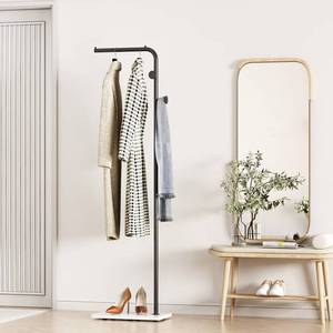 lot 140133 image: KADIGANG Metal Coat Rack Freestanding, Coat Stand With 3 Hooks,Black Clothing Rack with Natural Marble Base, Modern Clothes Rack for Entryway, Living Room,Bedroom, Office, Black&White