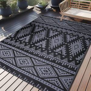 lot 140153 image: OLANLY Outdoor Rug Waterproof 5x8 ft, Reversible Outdoor Plastic Straw Rug, Boho Patio Rug, Indoor Outdoor Carpet, RV Mat Outside for Patio, Camp, Picnic, Balcony, Deck, Backyard, Black & Grey
