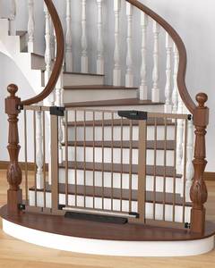 lot 140155 image: $$ Cumbor 29.7-51.5 Baby Gate Extra Wide, Safety Dog Gate for Stairs, Easy Walk Thru Auto Close Pet Gates for The House, Doorways, Child Gate Includes 4 Wall Cups, Brown, Moms Choice Awards Winner