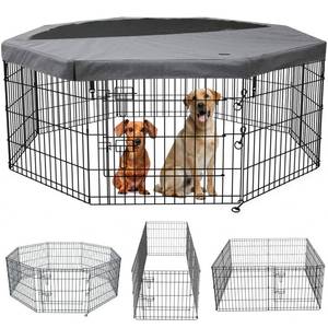 lot 240120 image: PETIME Foldable Metal Dog Exercise PenPet Puppy Playpen Kennels Yard Fence IndoorOutdoor 8 Panel 24 W x 30 H with Top Cover (with top Cover, 8 Panels 30 H)