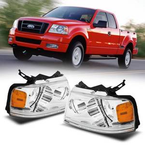 lot 240121 image: Cxdar Headlights for 2004-2008 Ford F150, Headlight Assembly for 04-08 F-150, 2006-2008 Lincoln Mark LT Headlamp Replacement, Chrome Housing Amber Reflector, 2PCS