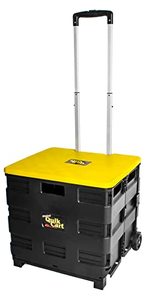 lot 240123 image: dbest products Quik Cart Collapsible Rolling Crate on Wheels for Teachers Tote Basket 80 lbs Capacity, Made from Heavy Duty Plastic and Used as a Seat, Canary