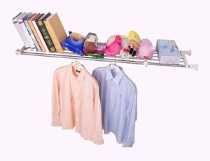 lot 230054 image: Hershii 1 Tension Shelf Expandable Rod Closet System Heavy Duty Clothes Hanger Adjustable DIY Garage Bathroom Kitchen Storage Organizer Shoe Rack, Plant Stand, Bookshelf