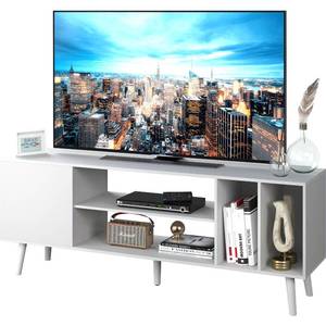 lot 230061 image: $$ Yusong TV Stand for 5565 inch TV, Mid Century Modern TV Console Table, Media Entertainment Center with Storage for Living Room Bedroom, Wood TV Cabinet, Oak White