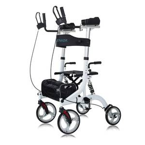 lot 230067 image: Retails $190 ELENKER Upright Rollator Walker, Stand Up Rollator Walker with Shock Absorber, 10� Front Wheels and Carrying Pouch, Suitable for Outdoor, White