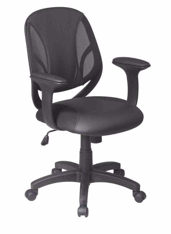 lot 3339 image: Office Star Work Smart EM20522-3U Screen Back Managers Chair with Black Urethane and Mesh Seat with Urethane Padded T Arms (IN BOX)