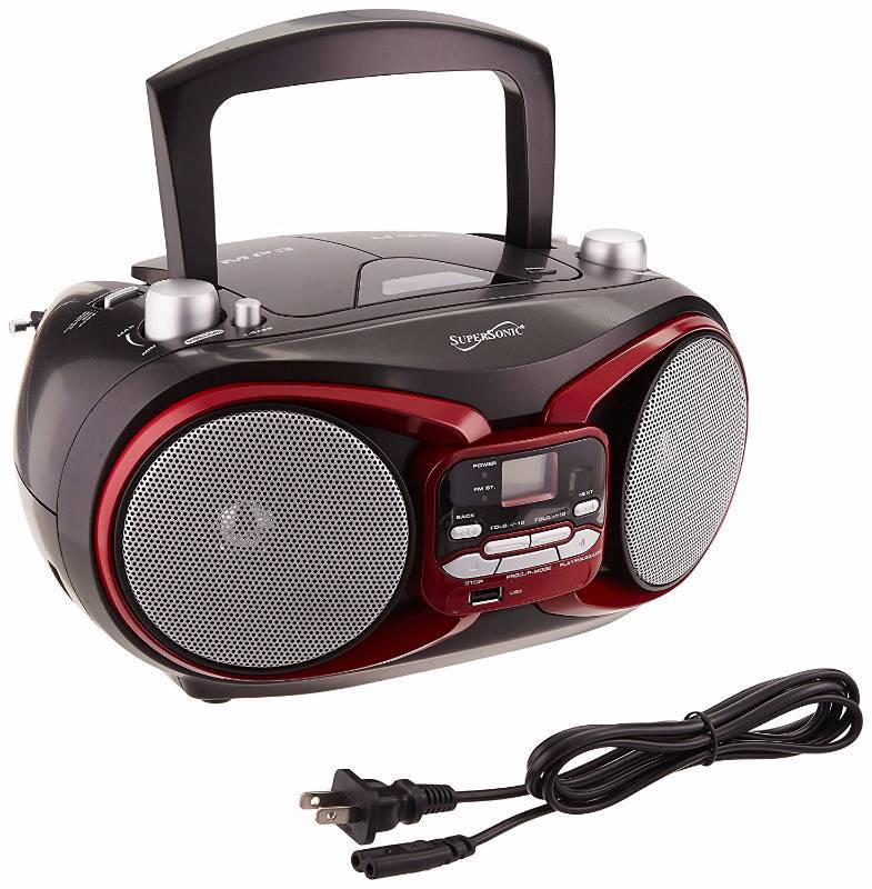 lot 3322 image: SUPERSONIC SC-504 RED PORTABLE AUDIO SYSTEM MP3CD PLAYER RADIOUSB AUX