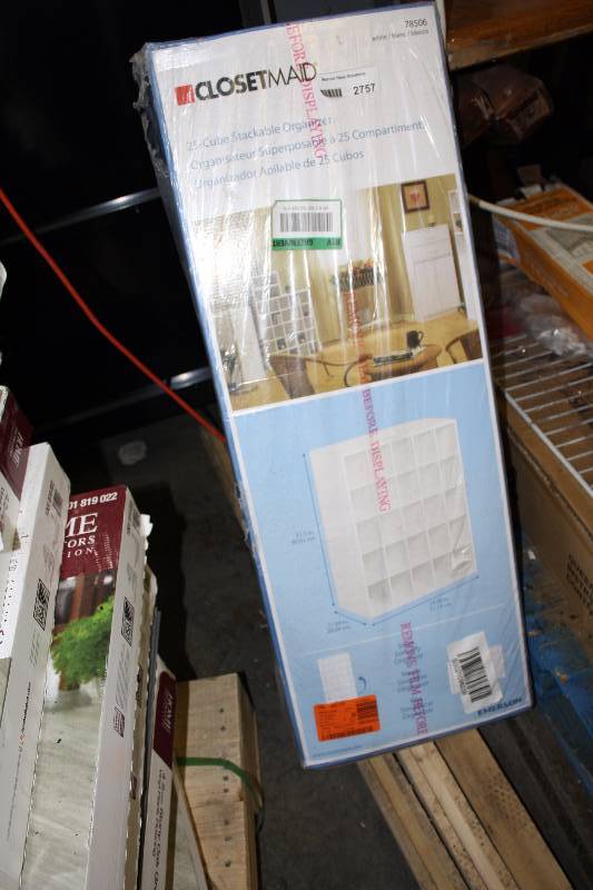 lot 2757 image: ClosetMaid 24 in. W x 32 in. H White Stackable 25-Cube Organizer