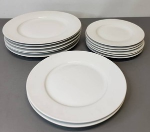 lot 16 image: White Wide Rim Plates, (6) 10.5 Dinner Plates (6) 7.5 Bread and Butter Plates (2) 9 Salad Plates