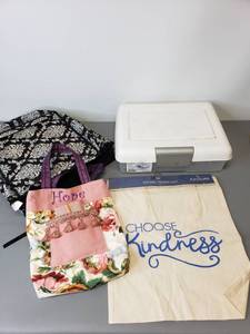 lot 27 image: Shoe Organizer, 7 Quart Storage Box and Fabric Totes