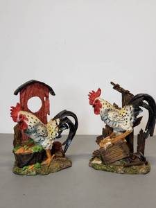 lot 107 image: (2) Resin Rooster Figurines