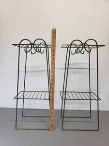 lot 436 image: Pair Wire Plant Stands, Mossy Green Finish