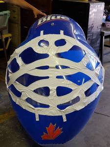 lot 449 image: Appropriate Measure is 4�5 Labatts Blue Hockey Helmet Inflatable wtie-down loops
