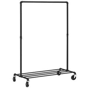 lot 1794 image: SONGMICS Heavy-Duty Clothes Rack, 39.4 Inch Clothing Rack with Storage Shelf, Garment Rack on Wheels, Industrial Design, Metal Frame, 2 Casters with Brakes, Holds up to 198 lb, Black UHSR61BK