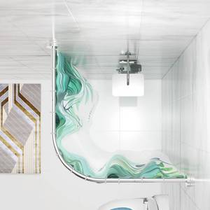 lot 1803 image: Yuanjimi Shower Curtain Rod, Curved Rods for Bathroom No Drill 27-37 Inch Dual Mount Stainless Steel Corner Shower Rod, Rustproof, Silver