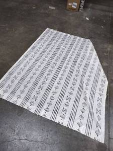 lot 1810 image: Set Of 2 White Window Drapes With Black Striped Design. 50 12In X 62 12In