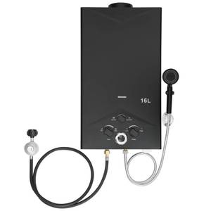 lot 1842 image: A 16L Tankless Water Heater Propane Gas, Portable 4.21 GPM Gas Hot Water Heater Instant with Digital Display and Overheat Protection, Black RV 16L Water Heater for Camping Trips Boat Cabins- Retail $149.99