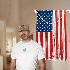 lot 1909 image: FAMIHEART Gift for Dad Daddy Grandpa Macrame Flag, Hanging American Flag Gift for Fathers Day, American Flag Wall, Big American Flag Wall Decor, Flag Wall Hanging, American Flag For Wall, American Flag Wall Decor, Wall Flag