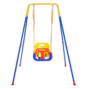 lot 1914 image: FUNLIO 3-in-1 Toddler Swing Set with 4 Sandbags, IndoorOutdoor Baby Swing with Foldable Metal Stand, Kids Swing Set for Backyard, Clear Instructions, Easy to Assemble & Store