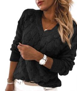 lot 1917 image: Womens V Neck Long Sleeve Pullover Sweater Lightweight Knit Sweaters Novelty Sweaters Black