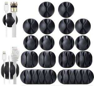 lot 1942 image: OHill Cable Clips, 16 Pack Black Self Adhesive Cord Holder, Ideal Cable Management Cord Organizer Wire Keeper for Desk, Nightstand, Phone Charger, Computer, Home, Office, Car