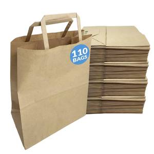 lot 2633 image: Reli. 110 Pack  8x4.5x10.25  Brown Paper Bag wHandles  Kraft Paper Gift BagsShopping Bags  Small Paper Bags in Bulk  Gifts, Retail, Merchandise, Shopping Bags