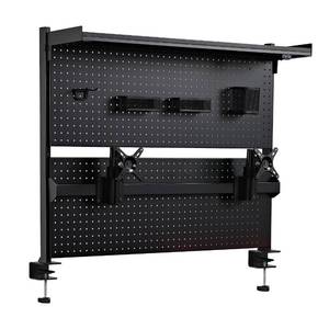 lot 2638 image: EUREKA ERGONOMIC Desk Pegboard with Dual Monitor Stand,Steel Pegboard for Desk,Computer Desk Accessories for Office, Privacy Panel for Gaming Desk, 4 Accessories Modular Hanging,43 x 34inch, Black