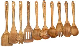 lot 2646 image: Wooden Spoons for Cooking,10 Pack Wooden Kitchen Utensils Wooden Cooking Utensils Set Wooden Utensils for Cooking Wooden Spoons and Spatula Set (10)
