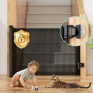 lot 2650 image: Retractable Baby Gates No Drill for Stairs Doorways with Auto-Lock, 33 55 Mesh BabyDogPetCat Gate Safety Double Locking, Punch-Free Durable Child Safety Gate for Hallways Kitchen Indoor White