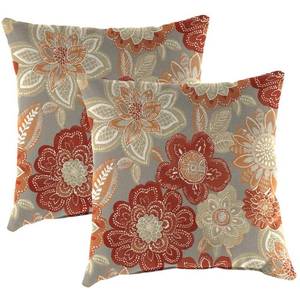 lot 2668 image: Jordan Manufacturing 16 x 16 Anita Scorn Grey Floral Square Outdoor Throw Pillows (2 Pack)