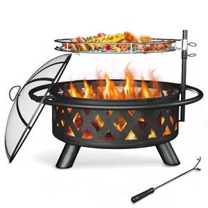 lot 2697 image: Amopatio Fire Pit for Outside, 30 Inch Large Outdoor Wood Burning Fire Pits, Patio Backyard Firepit with Steel BBQ Grill Cooking Grate, Spark Screen & Poker for Garden, Bonfire, Camping, Picnic