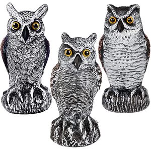 lot 2711 image: Hausse 3 Pack Bird Scarecrow Fake Horned Owl Decoy, Plastic Owl Bird Deterrents, Halloween Outdoor Decoration, Nature Enemy Pest Repellent for Outdoor Garden Yard, Black
