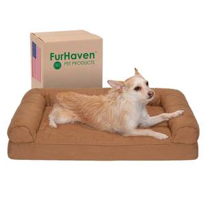 lot 2715 image: Furhaven Orthopedic Dog Bed for MediumSmall Dogs w Removable Bolsters & Washable Cover, For Dogs Up to 35 lbs - Quilted Sofa - Toasted Brown, Medium