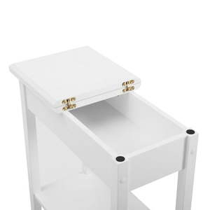 lot 2728 image: Flip Top Narrow End Table with Storage Narrow Side Tables for Small Spaces Slim End Table with Storage Shelf Skinny Nightstand Sofa Table for Bedroom Living Room - White