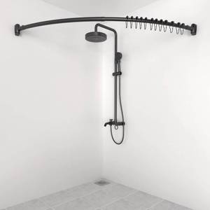 lot 2798 image: Shower Curtain Rod Curved for Bathroom,Corner Shower Curtain Rod Drilled 34-6586cm-165cm Outdoor Black Matte Shower Curtain Rod with Shower Curtain Hooks