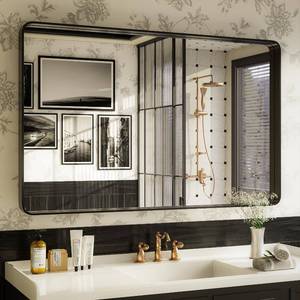 lot 2807 image: ISKM 48x30 Inch Black Metal Framed Bathroom Mirror for Wall Rectangle Mirror for Vanity Anti-Rust Tempered Glass Decorative (HorizontalVertical)