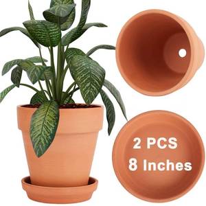 lot 4712 image: vensovo 8 Inch Clay Pot for Plant with Saucer - 2 Pack Large Terra Cotta Plant Pot with Drainage Hole, Clay Planters Pot, Terracotta Pot for Indoor Outdoor Plant