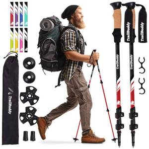 lot 4715 image: TrailBuddy Lightweight Trekking Poles - 2-pc Pack Adjustable Hiking or Walking Sticks - Strong Aircraft Aluminum - Quick Adjust Flip-Lock - Cork Grip, Padded Strap