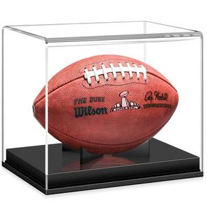 lot 4716 image: KKU Football Display Case, Acrylic Football Case Display Case Autographed Football Holder, No Assembly Required Football Display Box with Removable Built-in Football Display Stand (DAMAGED CRACKED)