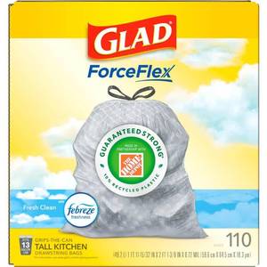 lot 4724 image: ForceFlex 13 Gal. Tall Kitchen Drawstring Fresh Clean Scent with Febreze Freshness Trash Bags (110-Count)