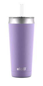 lot 4734 image: Ello Beacon Vacuum Insulated Stainless Steel Tumbler with Slider Lid and Optional Straw, 24 oz, Lavender