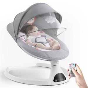 lot 4758 image: Jaoul Electric Portable Baby Swing for Infants, Newborn, Bluetooth Touch ScreenRemote Control Timing Function 5 Swing Speeds Aluminum Baby Rocker Chair with Music Speaker 5 Point Harness Gray