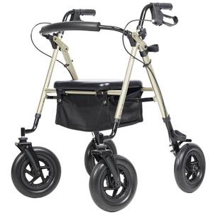 lot 4761 image: ELENKER All-Terrain Rollator Walker with 10�� Rubber Wheels, Padded Seat & Backrest, Under-seat Basket for Seniors (Champagne)