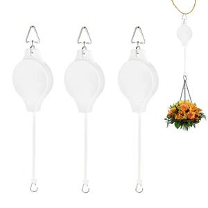 lot 4774 image: Sungmor Plant Pulleys 3PC White Adjustable Plant Hangers, Indoor Outdoor Retractable Hanging Plant Hook, Telescopic Higher Lower Easy Reach Ceiling Hooks for Hanging Flower Basket Planter Bird Feeder