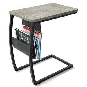lot 4793 image: SRIWATANA Side End Tables Living Room, Vintage C-Shaped Laptop Table for Couch, Snack Table with Side Pocket, Light Grey