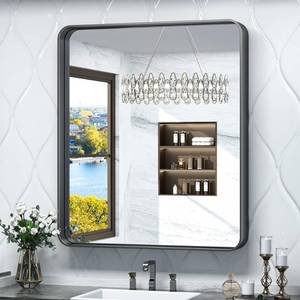 lot 4794 image: TokeShimi 32x36 Inch Black Bathroom Mirror for Wall Vanity Mirror with Non-Rusting Aluminum Alloy Metal Frame Rounded Corner for Modern Farmhouse Home Decor (HorizontalVertical) - Retail $163.02