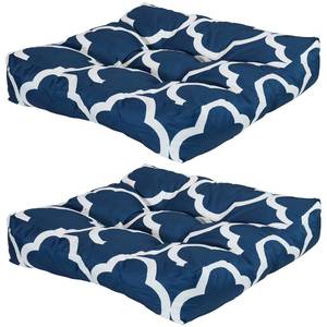 lot 4803 image: Sunnydaze 20-Inch Square Tufted IndoorOutdoor Patio Cushions - Set of 2 - Navy Blue and White Quatrefoil
