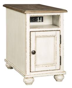 lot 4820 image: Signature Design by Ashley Realyn French Country Chair Side End Table with Outlets & USB Ports, Cream (Parts Only)