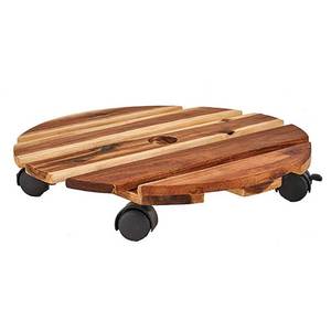 lot 4823 image: Worth Imports Wood Planter Caddy with Rotating Caster (DAMAGED ONE OF THE WHEELS BROKEN OFF)